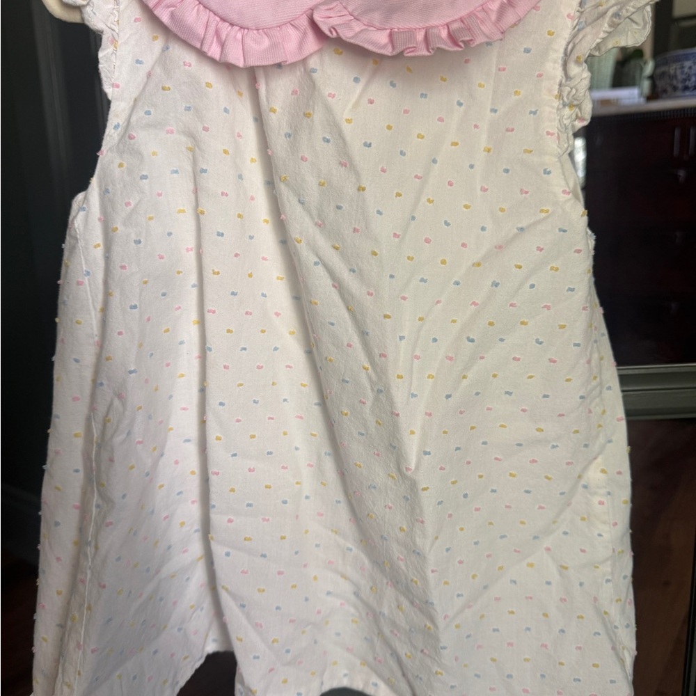 Girls Swiss dot bloomer set with Pink Collar